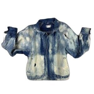 Dash Size M Womens Denim Jean Jacket Bleached Tie Dye Full Zip Front Distress